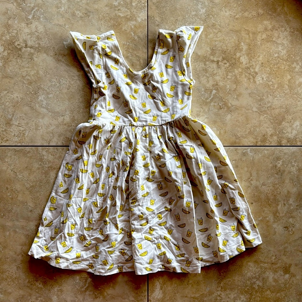 monica + andy lemonade ruffle dress, white/yellow/black - size 6/7